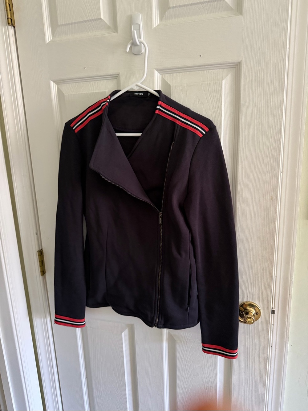 Women's Navy Stretch Jacket with Red Stripe Trim